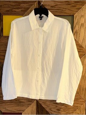 Eileen Fisher Linen Blouse Off White Oversized Italian Fabric Button Up Sz M